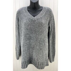 Orvis Gray Chenille Long Sleeve V-Neck Pullover Sweater Women's Small S Soft